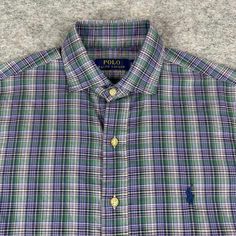 Polo Ralph Lauren Button Up Shirt Long Sleeve Cotton Purple Green Mens Small S